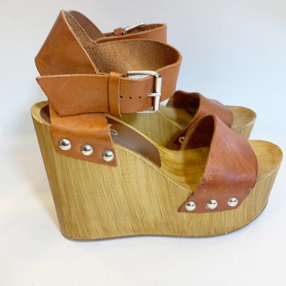 Aldo Tan Leather Platform Wedge Heels Size 7.5 - Picture 2 of 5